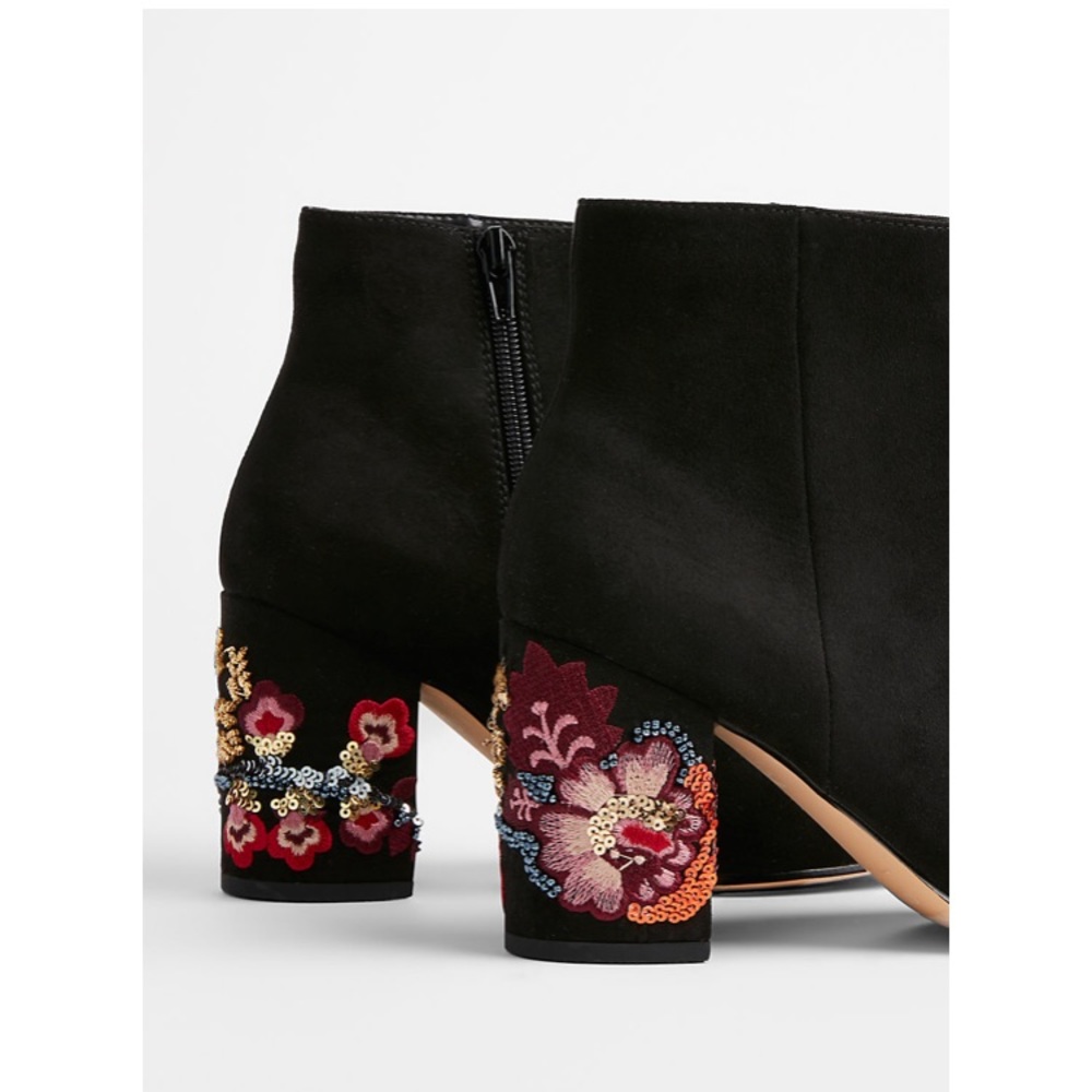 Express black booties with sequin heel